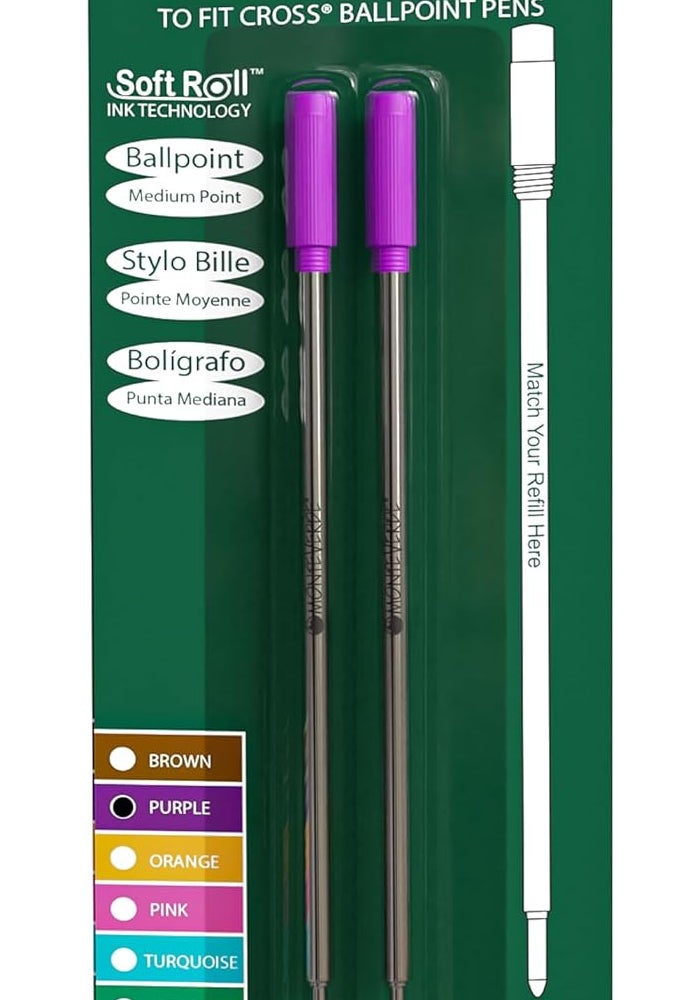 Monteverde USA Ballpoint Refill for Cross Pens, Medium Point, Soft Roll, Purple, 2-Pack (C132PL) - Image 1