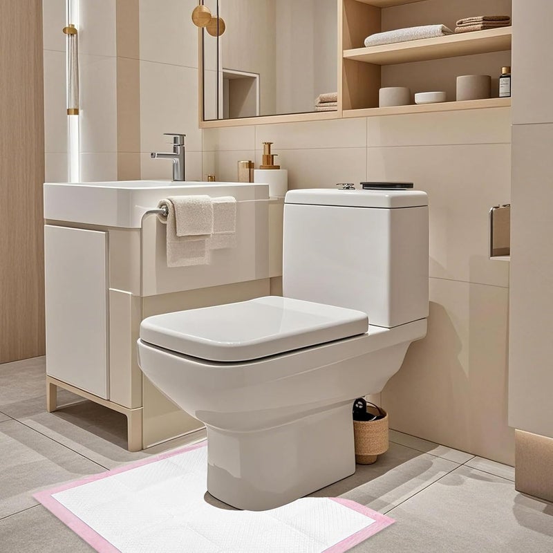 Zeckzoin 25 Pack Disposable Toilet Mats 236 x 236 Absorbent Toilet Floor Protector from Urine Disposable Toilet Floor Mat UShape Toilet Training Mat Commode Mat for Children AdultsPink - Image 2