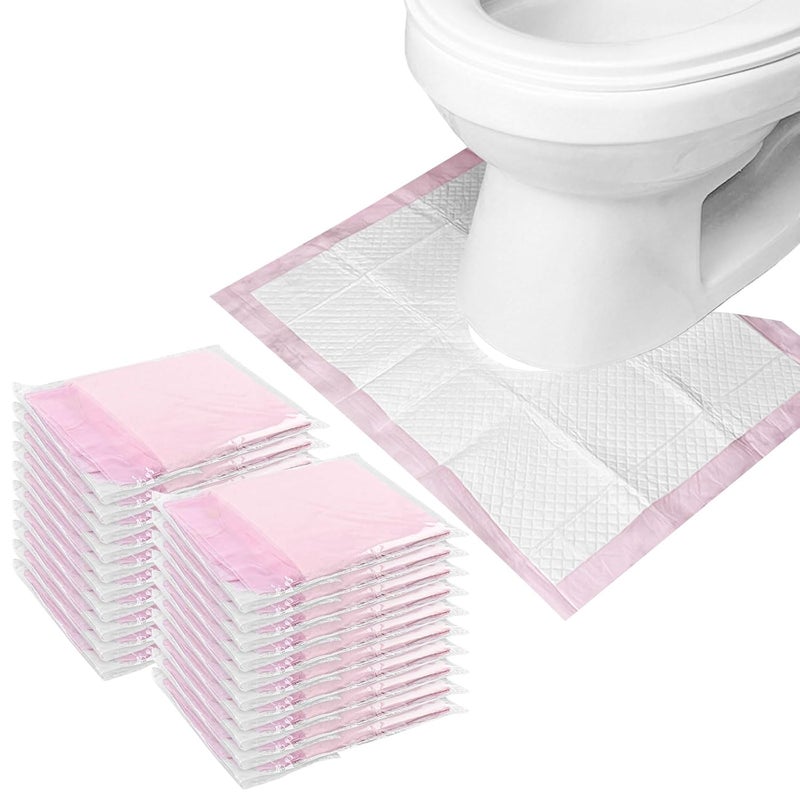 Zeckzoin 25 Pack Disposable Toilet Mats 236 x 236 Absorbent Toilet Floor Protector from Urine Disposable Toilet Floor Mat UShape Toilet Training Mat Commode Mat for Children AdultsPink - Image 1