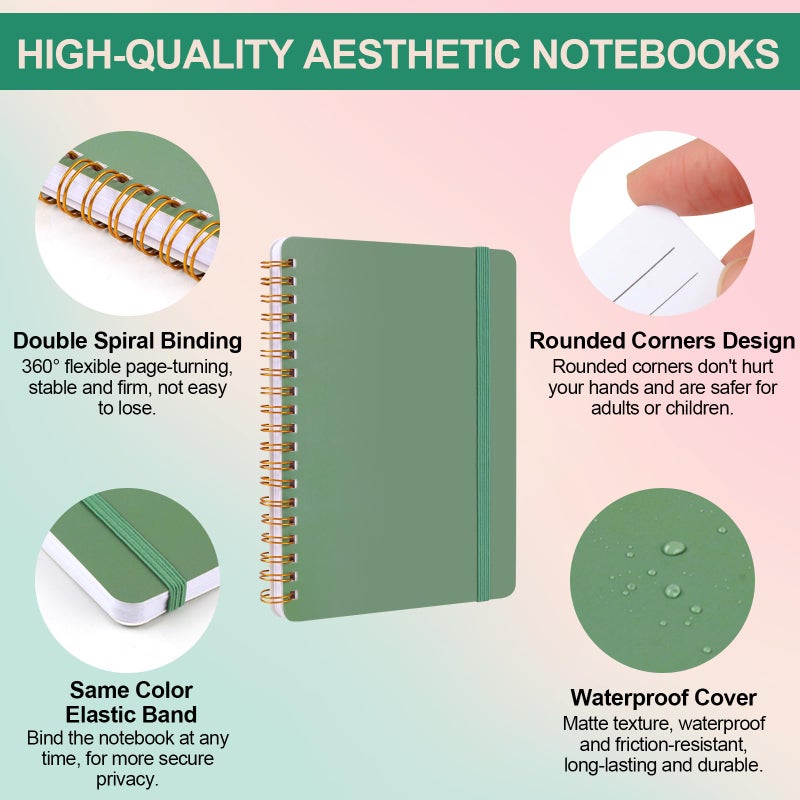 Utron 3 PCS Small Spiral Notebook 5x7, Notebooks for Note Taking, Green Spiral Journal Notebook, Work Notebook Small Notebooks 5x7 with Strap, Cute Notebooks for Women 70 Sheets/Note Books - Image 3