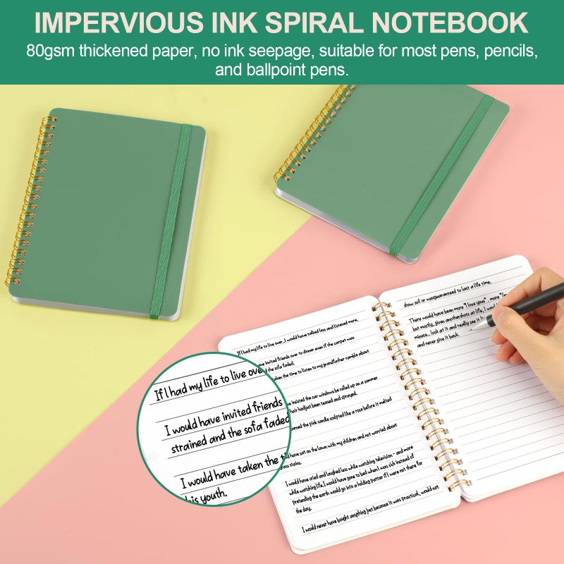 Utron 3 PCS Small Spiral Notebook 5x7, Notebooks for Note Taking, Green Spiral Journal Notebook, Work Notebook Small Notebooks 5x7 with Strap, Cute Notebooks for Women 70 Sheets/Note Books - Image 4