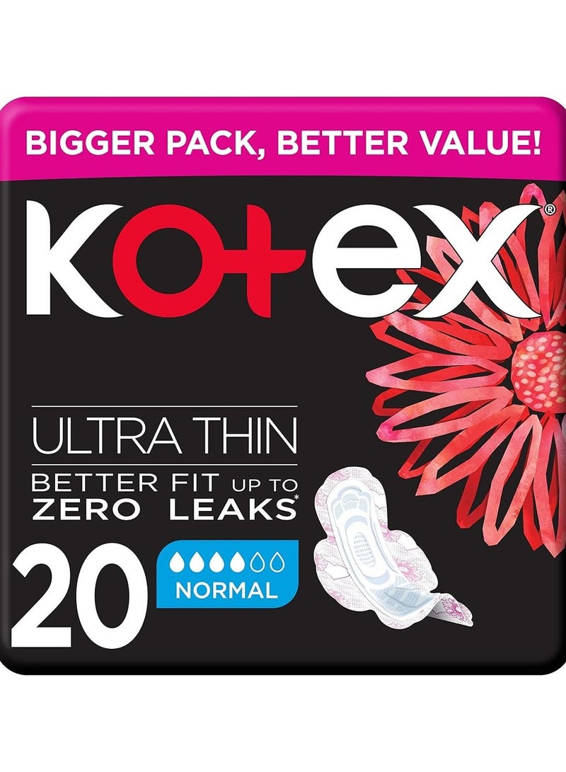 كوتكس 20 قطعة قطعة وسادة رفيعة للغاية - حجم عادي مع أجنحة للخفة اليومية!