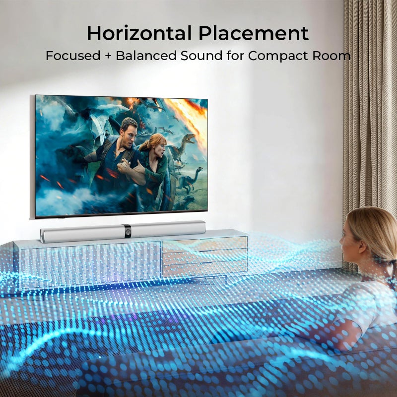 Assistrust Sound Bar for Smart TV, 80W Soundbar with Bluetooth/ARC/Opt/AUX Connect, Auto Volume Boost, 3 Equalizer Modes, 2 in 1 Detachable Soundbar for TV/PC/Gaming/Projectors - Image 3