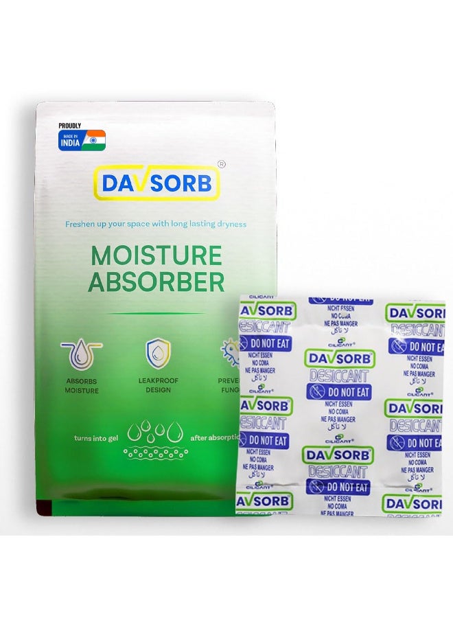 CILICAnT عبوات ماصة للرطوبة من دافسورب 50 جرام × 5 (إجمالي 250 جرام) - تمنع الرطوبة والفطريات والروائح الكريهة - أكياس مزيلة للرطوبة من كلوريد الكالسيوم للخزائن والأحذية والحمامات وأماكن التخزين. - Image 1