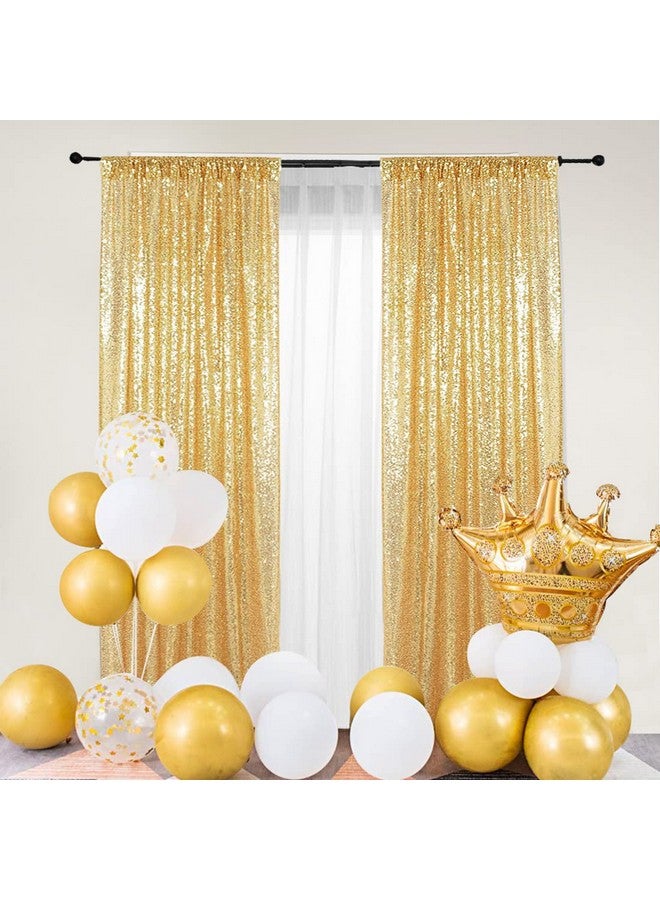 PartyDelight Gold 2Ft X 8Ft Sparkly Sequin Backdrop Curtains 2 Panels For Wedding Party Room Decorations. - Image 2