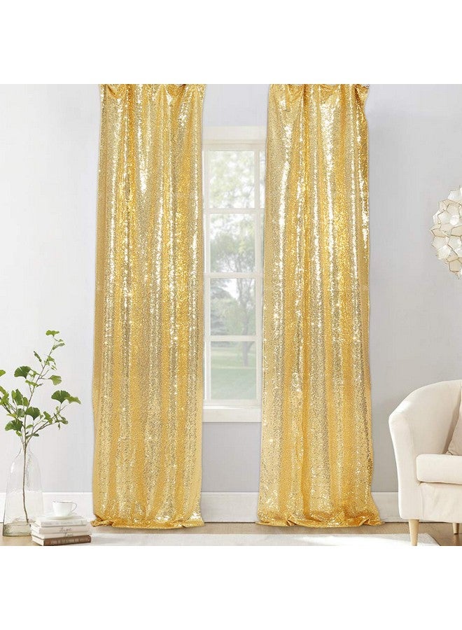 PartyDelight Gold 2Ft X 8Ft Sparkly Sequin Backdrop Curtains 2 Panels For Wedding Party Room Decorations. - Image 4
