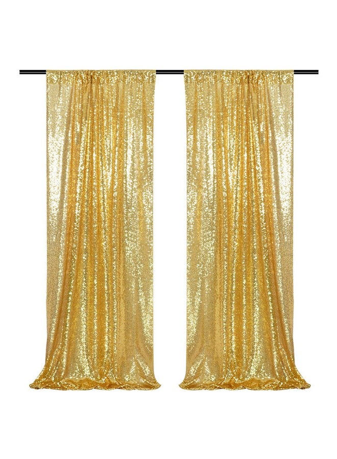 PartyDelight Gold 2Ft X 8Ft Sparkly Sequin Backdrop Curtains 2 Panels For Wedding Party Room Decorations. - Image 1