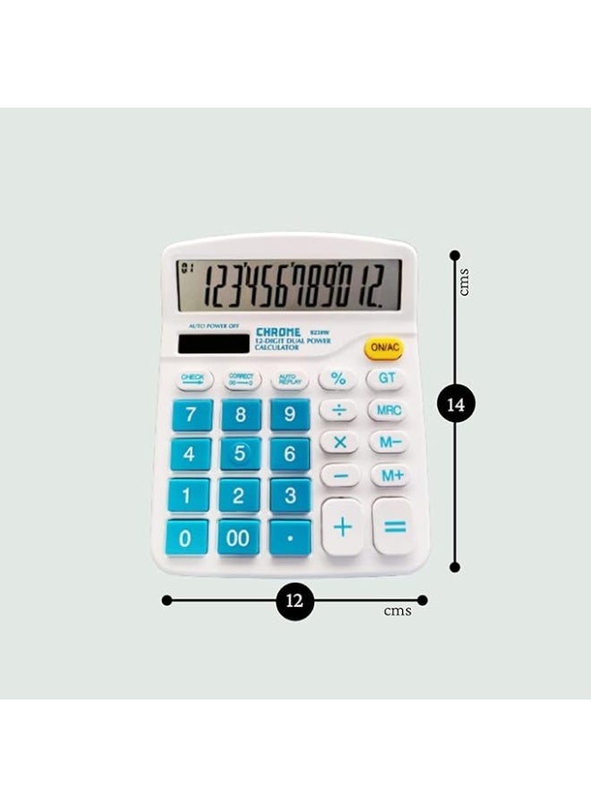 chrome Check & Correct Basic Desktop Calculator with Solar and Battery, 12 Digit, 112 Steps Check, Blue - Image 2