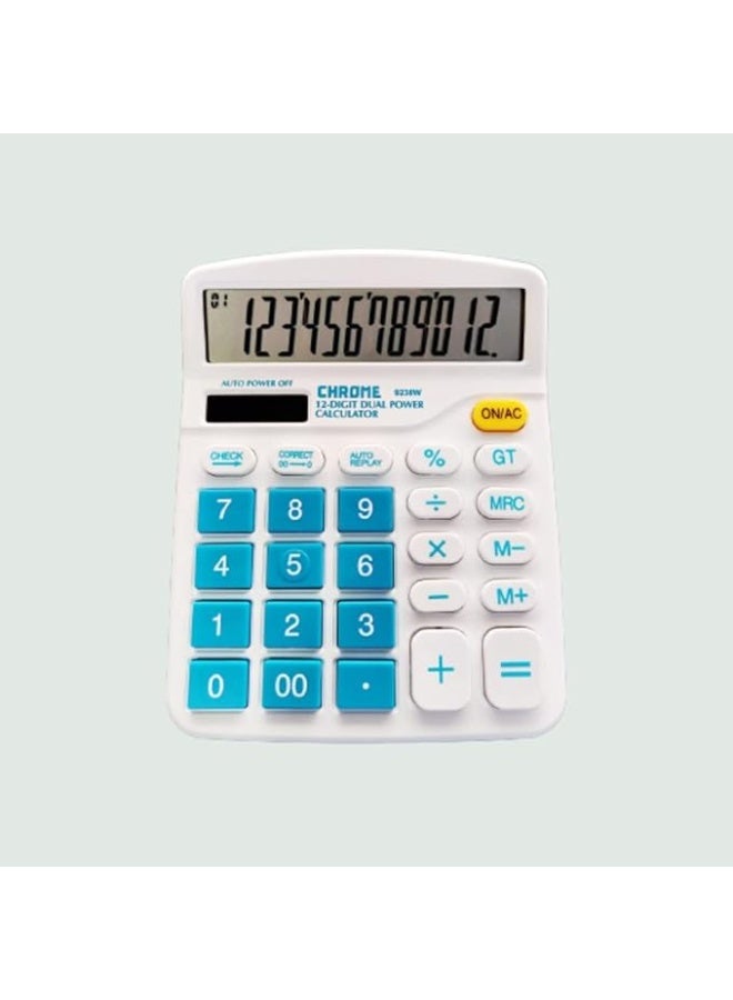 chrome Check & Correct Basic Desktop Calculator with Solar and Battery, 12 Digit, 112 Steps Check, Blue - Image 3