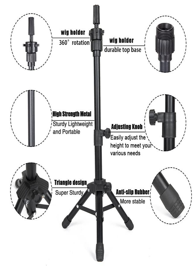 AliLeader 25 Inch Wig Head Stand Adjustable Mannequin Head Stand Wig Stand Tripod with Head Adjustable Wig Tripod Stand for Training Heads and Canvas Block Head - Image 3