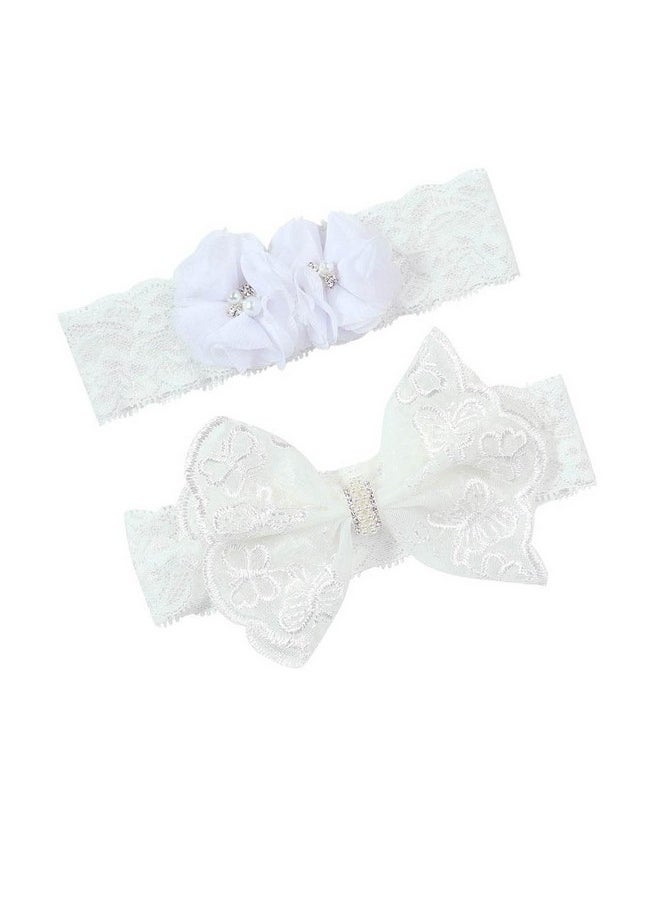 JustMyDress JustMyDress Baby Girls Lace Headband with Double Chiffon Flowers Pearl Hairband Headwrap JA68 (Set I)  - Image 1