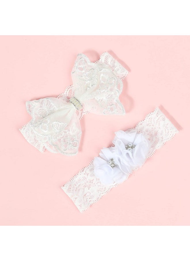 JustMyDress JustMyDress Baby Girls Lace Headband with Double Chiffon Flowers Pearl Hairband Headwrap JA68 (Set I)  - Image 3