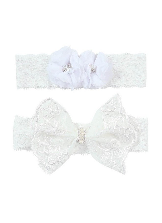 JustMyDress JustMyDress Baby Girls Lace Headband with Double Chiffon Flowers Pearl Hairband Headwrap JA68 (Set I)  - Image 2