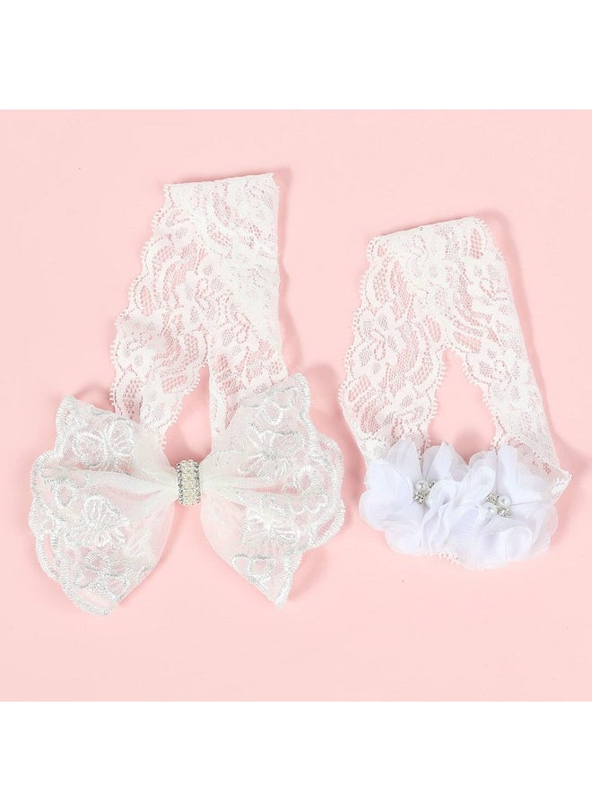 JustMyDress JustMyDress Baby Girls Lace Headband with Double Chiffon Flowers Pearl Hairband Headwrap JA68 (Set I)  - Image 4