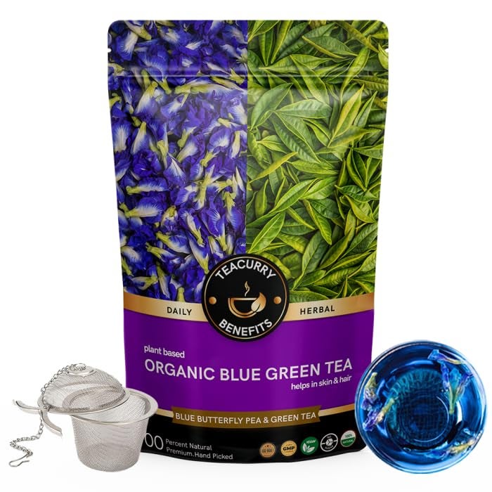 Teacurry Organic Blue Green Tea (200 Gram + Frother) - Helps with Body Detox, Skin & hair Wellness | 100% Natural Butterfly Blue Green Tea - Image 1