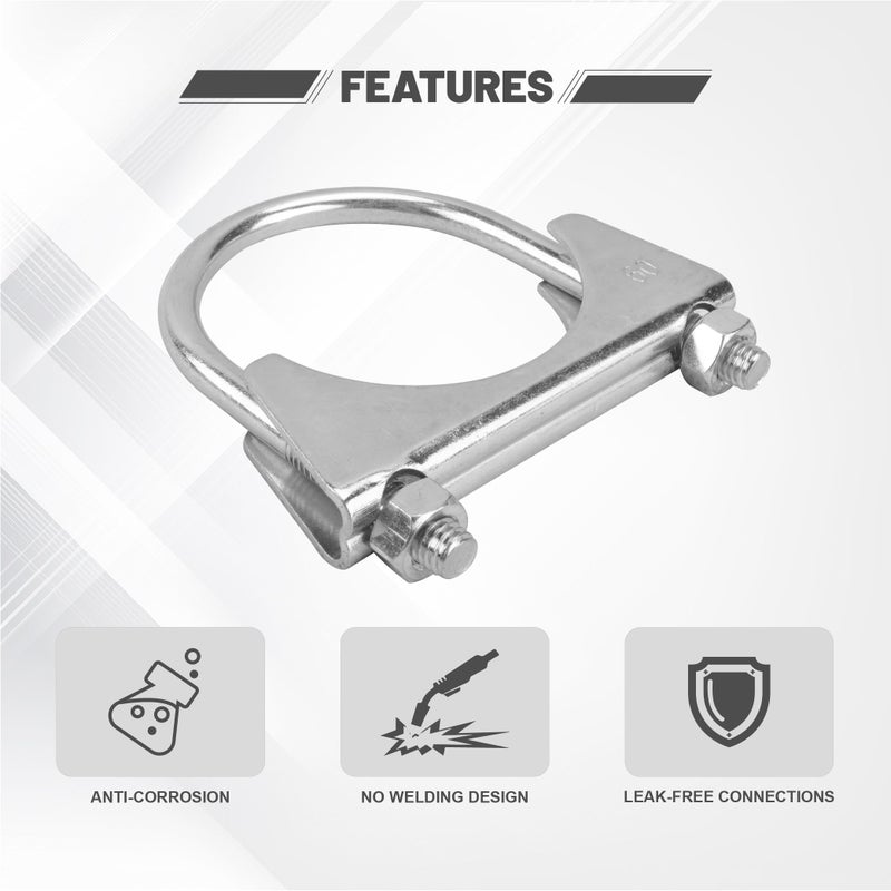 GESEXI 225 Ushaped Exhaust Pipe Clamp Mild Steel Muffler Exhaust Clamps with AntiRust Coat Pack of 2 - Image 4