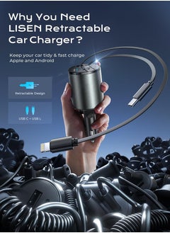 General Retractable iPhone Car Charger [All Metal] [69W], Fast Charge Car Phone Charger Adapter Retractable Cables, Car Organization for iPhone 15 Pro Max Plus 14 13 iPad Samsung Pixel iPad  - Image 2