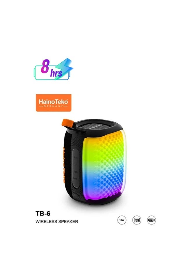 Haino Teko HainoTeko TB-6 Portable Wireless Bluetooth Speaker with RGB Lighting 10W Output Power Multi Functional Button Control Black - Image 1