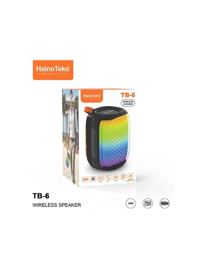 Haino Teko HainoTeko TB-6 Portable Wireless Bluetooth Speaker with RGB Lighting 10W Output Power Multi Functional Button Control Black - Image 2
