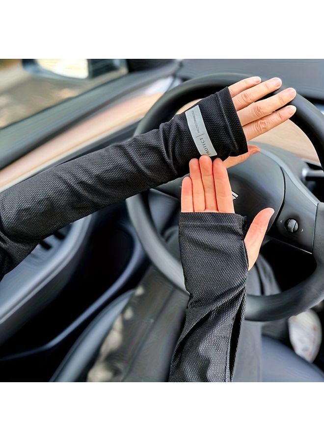 Black Sun Blocking Ice Sleeve Unisex Arm Protector Loose Fit Breathable for Driving Cycling - Image 1