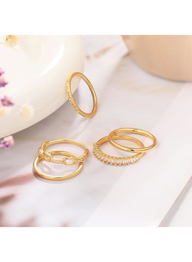 Honsny Stackable Gold Rings for Women Dainty Thumb Ring Set Non Tarnish 14K Gold Plated Stacking Cubic Zirconia Promise Wedding Engagement Trendy Rings Size 7 8 9 10 11 (8, D-5Pcs Stacking Rings) - Image 5