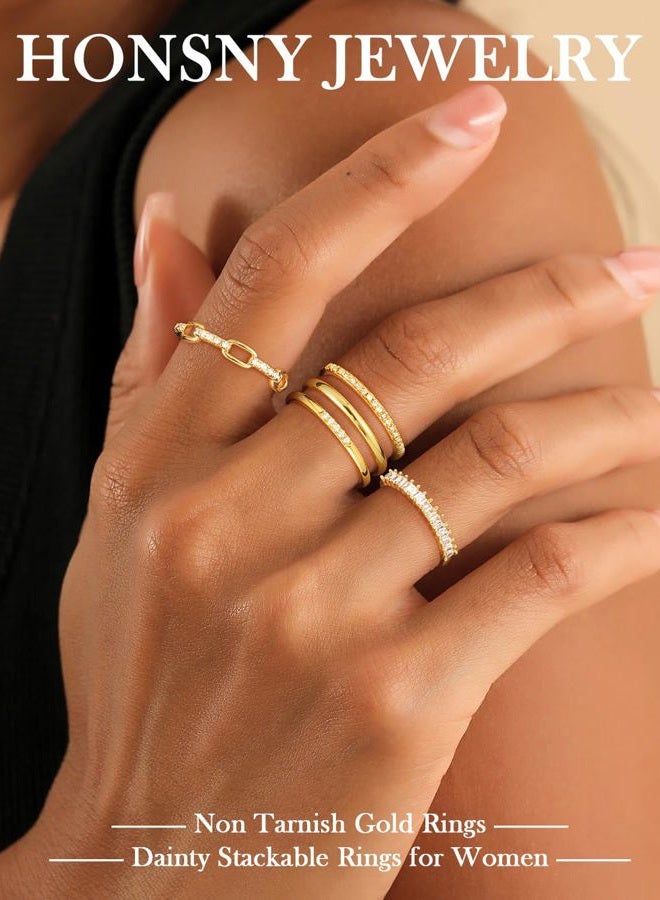 Honsny Stackable Gold Rings for Women Dainty Thumb Ring Set Non Tarnish 14K Gold Plated Stacking Cubic Zirconia Promise Wedding Engagement Trendy Rings Size 7 8 9 10 11 (8, D-5Pcs Stacking Rings) - Image 2