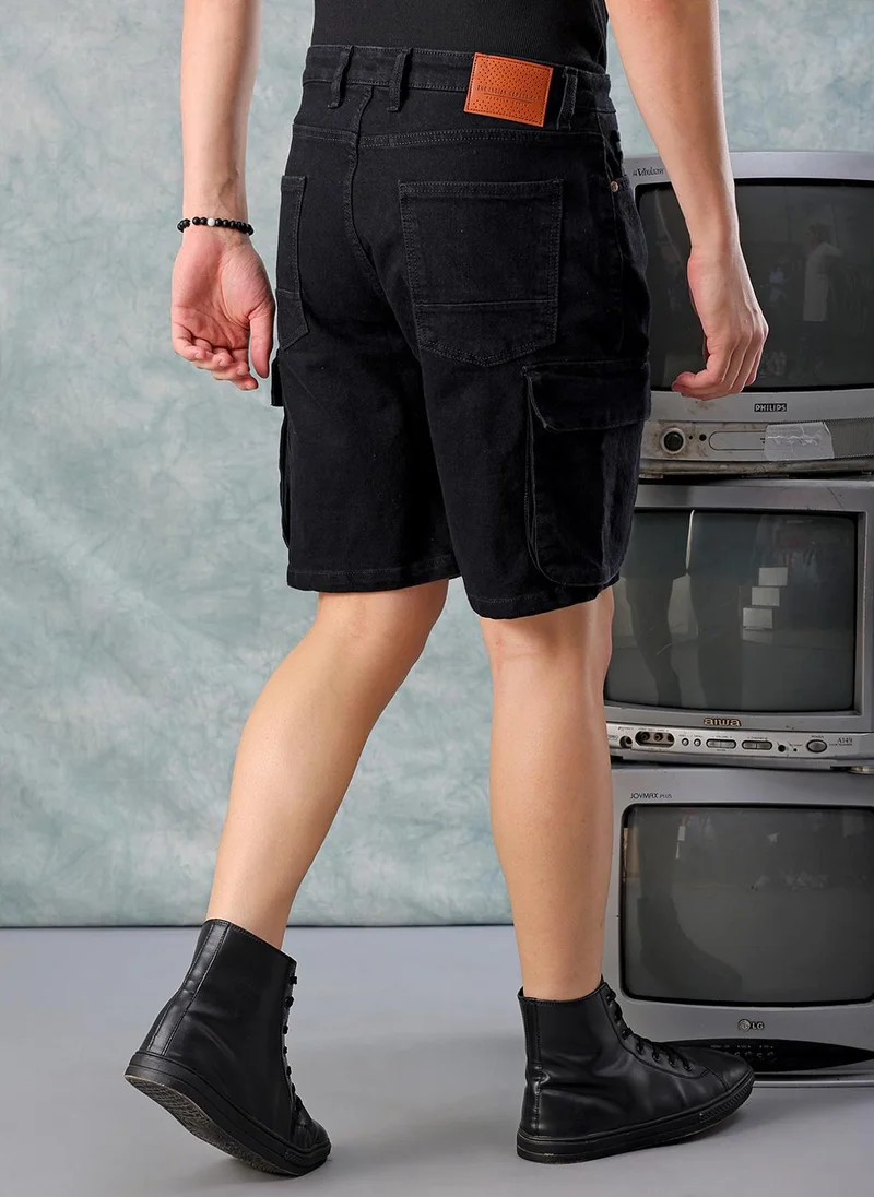 ذا انديان كراج كو Men G-505-CARGO SHORTS Solid Mid-Rise Denim Cargo Shorts