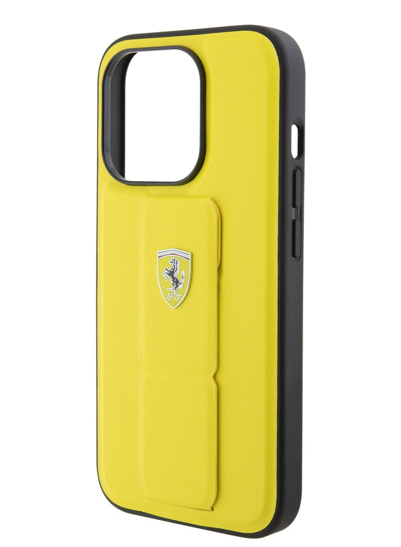 Ferrari Grip Stand PU Hard Case for iPhone 15 Pro Max - Yellow - Image 1
