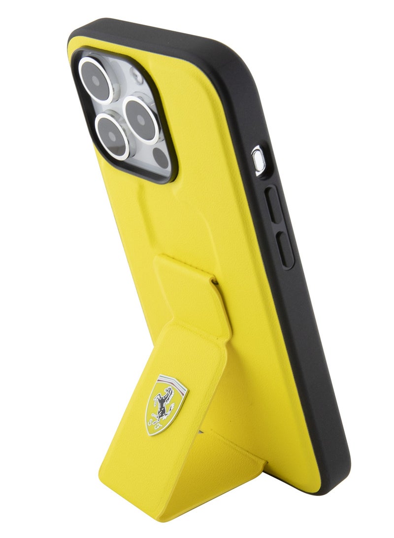 Ferrari Grip Stand PU Hard Case for iPhone 15 Pro Max - Yellow - Image 4