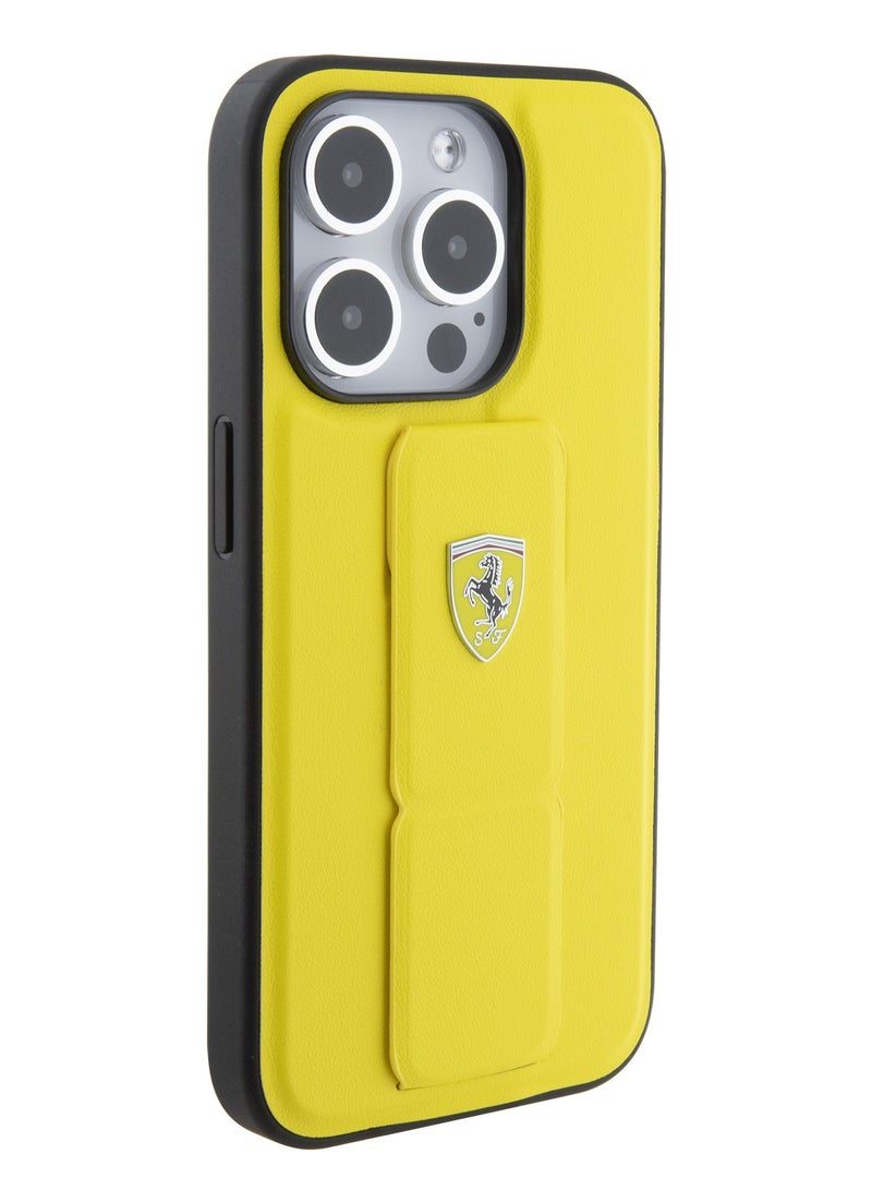 Ferrari Grip Stand PU Hard Case for iPhone 15 Pro Max - Yellow - Image 3