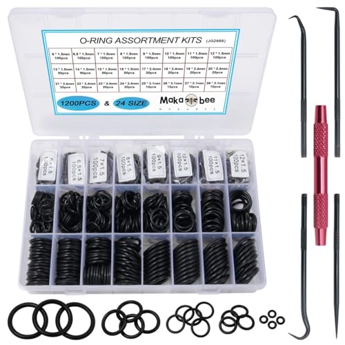 MAKABEE 1200Pcs Nitrile Rubber O Ring Kit 24 Sizes O Rings Assortment Kit Set Sealing Washer NBR Metric o-Ring Assortment for Plumbing, Gas, Automotive and Faucet Repair, Resist Oil and Heat O-Rings - Image 1