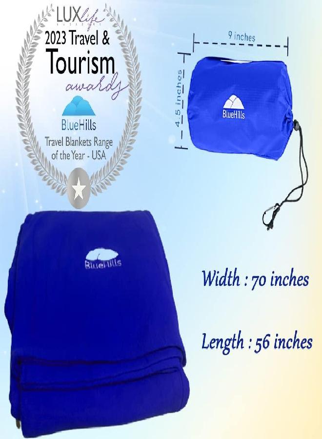 BlueHills BlueHills Ultra Compact Travel Blanket Pillow in Portable Bag Case with Hand Luggage Belt & Backpack Clip Premium Cozy Soft Compact Pack Large Blanket for Airplane Flight Layover Blue - Royal C005 - Image 3