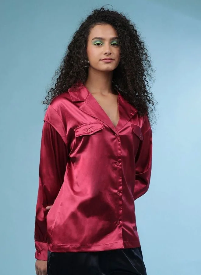 Women Regular Fit Solid V-Neck Long Sleeve Shirt