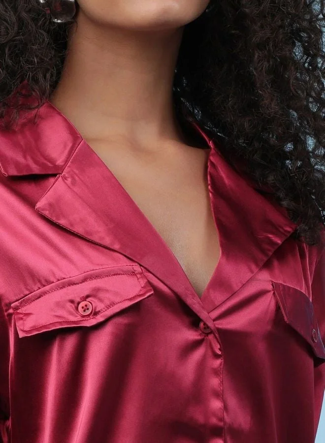 مرفوعة Women Regular Fit Solid V-Neck Long Sleeve Shirt