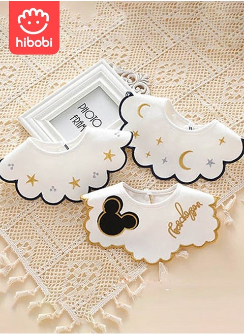Ramadhan New baby Cotton bibs, 360-degree rotating petals embroidered shape-3PCS