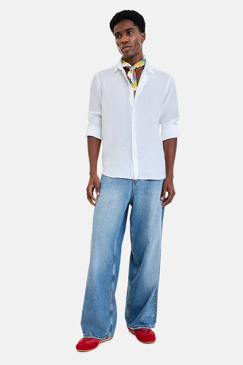 سنيتش White Solid Long Sleeve Regular Fit Shirt