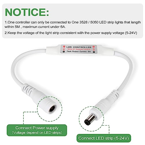 RGBZONE 2 Pack Mini RF LED Dimmer, Single Color Controller for 5050 3528 5630 Strip Lights, DC5V/DC12V/DC24V Single Channel LED Controller, 11-Keys RF Wireless Remote Control - Image 3