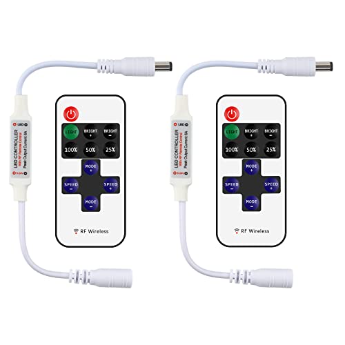 RGBZONE 2 Pack Mini RF LED Dimmer, Single Color Controller for 5050 3528 5630 Strip Lights, DC5V/DC12V/DC24V Single Channel LED Controller, 11-Keys RF Wireless Remote Control - Image 1