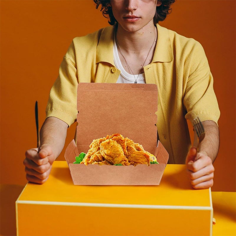 2000 ملليلتر صندوق بيتزا غذائي مربع من ورق كرافت بغطاء قلاب 20 قطعة - Image 4