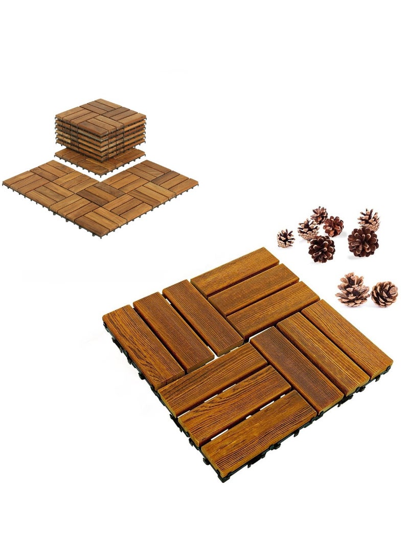 HOME TASTE 10 Pcs Wooden Deck Tiles Waterproof Wood Click Deck Board Raised Flooring Squares Hardwood,Click Floor Decking Tile, Waterproof Balcony Flooring, Wooden Parquet Flooring  - Image 1