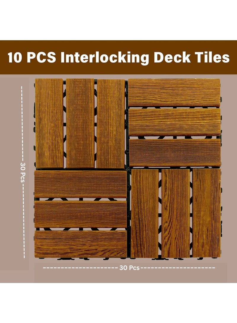 HOME TASTE 10 Pcs Wooden Deck Tiles Waterproof Wood Click Deck Board Raised Flooring Squares Hardwood,Click Floor Decking Tile, Waterproof Balcony Flooring, Wooden Parquet Flooring  - Image 2