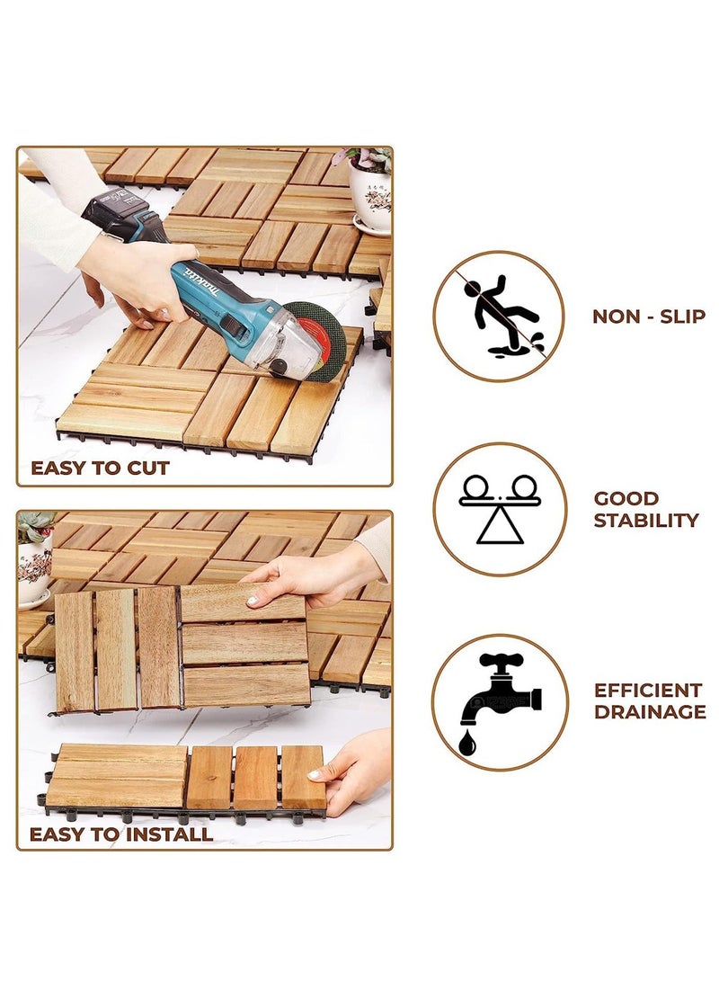 HOME TASTE 10 Pcs Wooden Deck Tiles Waterproof Wood Click Deck Board Raised Flooring Squares Hardwood,Click Floor Decking Tile, Waterproof Balcony Flooring, Wooden Parquet Flooring  - Image 5