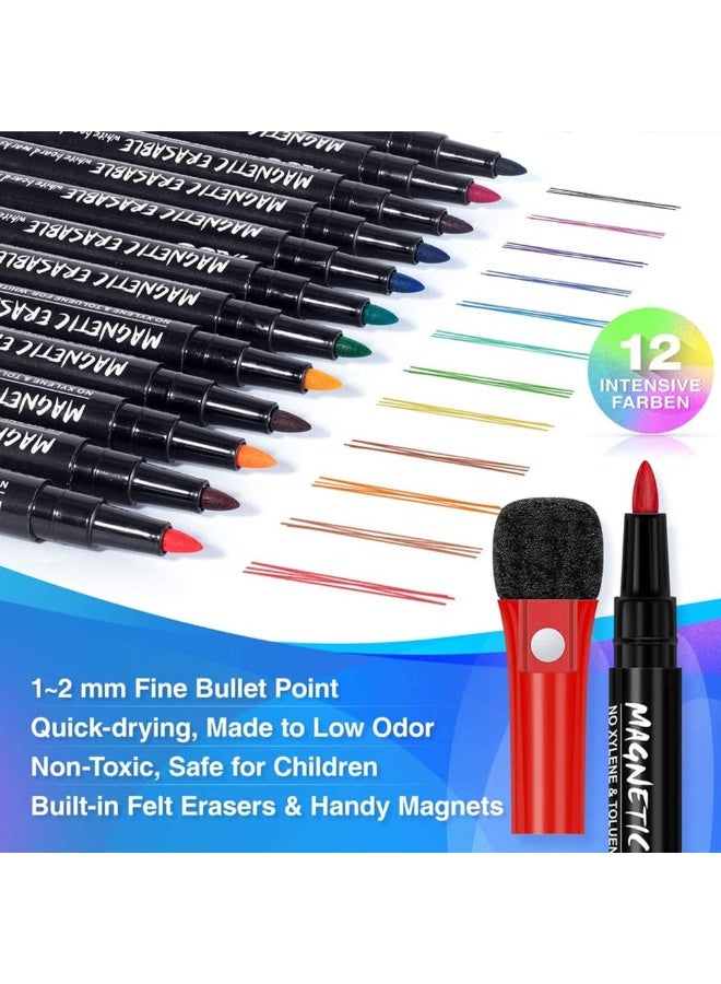 JZS Erase Markers,Whiteboard Markers Magnetic Dry Erase Markers with Eraser,Low Odor White Board Markers Dry Erase Markers Fine Point,Erasable Markers for Calendar Whiteboard,12PCS,Round Head - Image 2