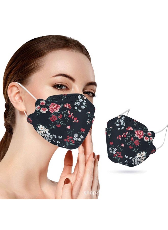 10 Pcs Vintage Print KF94 Mask, 4 Ply Breathable Comfort Disposable Face Mask, 3D Fish Type KF94 Masks for Adults, KF94 Face Masks Suitable for Daily Protection (Colorful) - Image 1