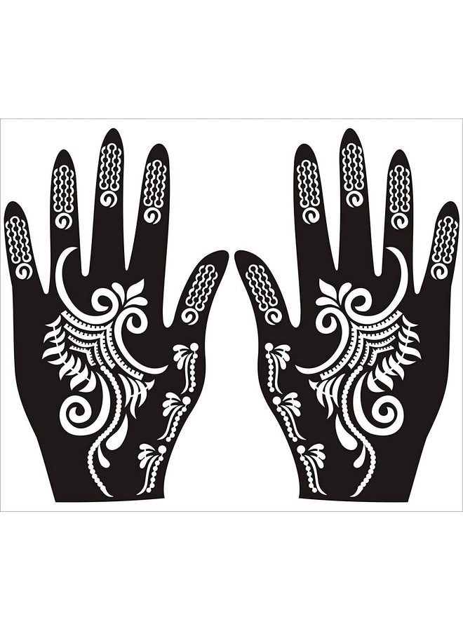 إيفاناز مجموعة هينا مهندي تاتو استنسل لأصابع اليد والجسم والوجه هينا فن تاتو مؤقت للأطفال البنات والنساء تصميم Tatto32 أسود M - Image 1