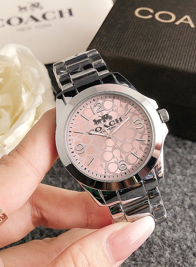 مدرب كلاسيكي للرجال والنساء الموضة متعددة الوظائف سبيكة جولة الكوارتز ساعة الفولاذ المقاوم للصدأ حزام 38CM