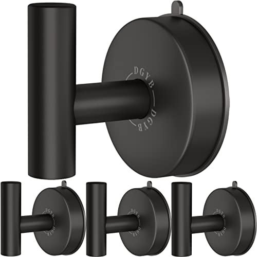 DGYB Large Suction Cup Hooks for Shower Set of 4 - Black Towel Hooks for Bathrooms - Stainless Steel Removable Wall Hooks - 15 Lb Heavy Duty Hanging - Image 1