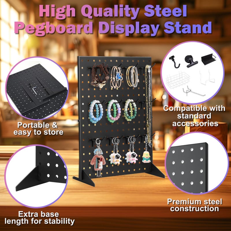 Acfunique Peg Board Display Stand for Vendors with 12 Hooks Metal Tabletop Pegboard Display Stand for Craft Shows 17" X 13" Retail Display Racks Peg Board Organizer Holder Black - Image 4