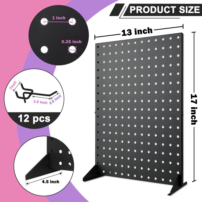 Acfunique Peg Board Display Stand for Vendors with 12 Hooks Metal Tabletop Pegboard Display Stand for Craft Shows 17" X 13" Retail Display Racks Peg Board Organizer Holder Black - Image 2