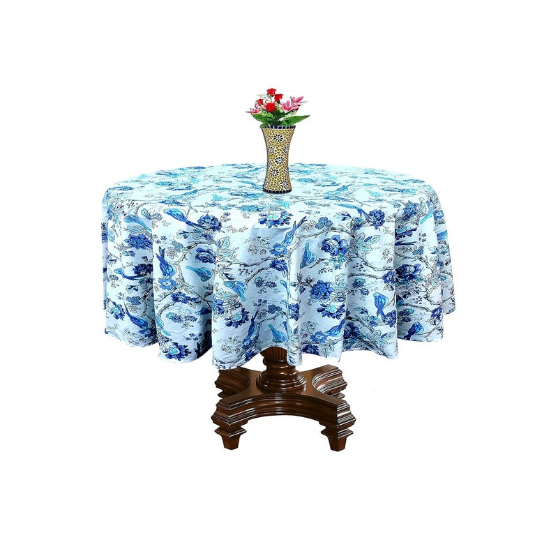 RHF 100 Cotton Round Table CoverRound Tablecloth 90 Inch Diameter Dining Tablecloths for 68 Seater Dining Tables 90 Inch Round Blue Bird - Image 2